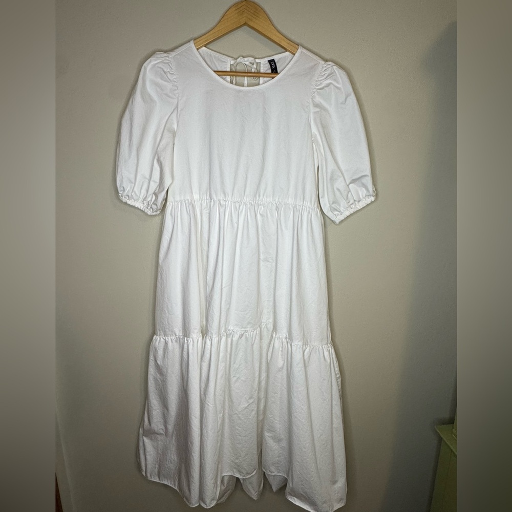ZARA White Tiered Cotton‎ Maxi Dress Size M